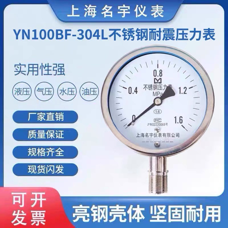Y100BF304L不锈钢压力表1/2耐高温耐腐蚀耐强酸碱水压液油1.6