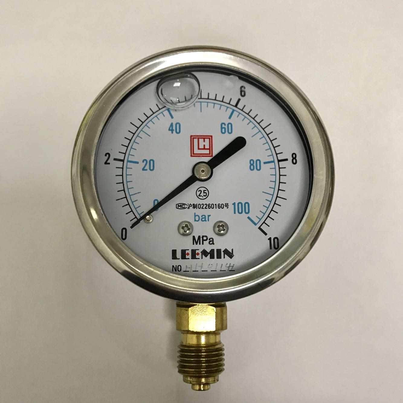 LEEMIN 油压表 液压耐震压力表 YN-63 0-10mpa 100bar G1/4 径向