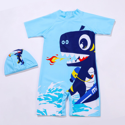 儿童泳衣男连体小中大童游泳衣装备学生男孩速干卡通套装平角泳装