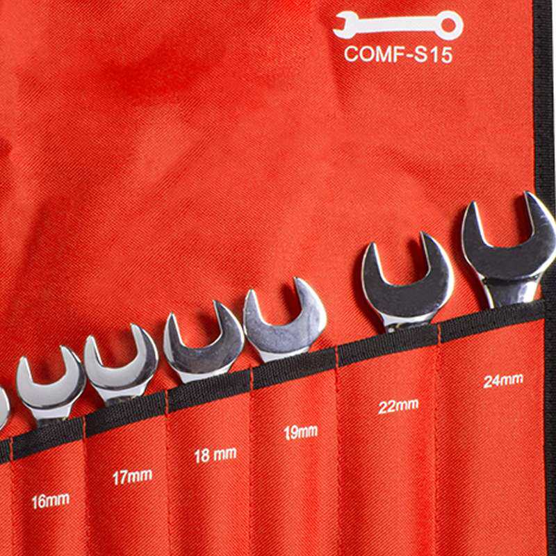 捷科COMF-S15镜抛梅开两用扳手梅花开口扳手组15件套铬钒钢6-24mm