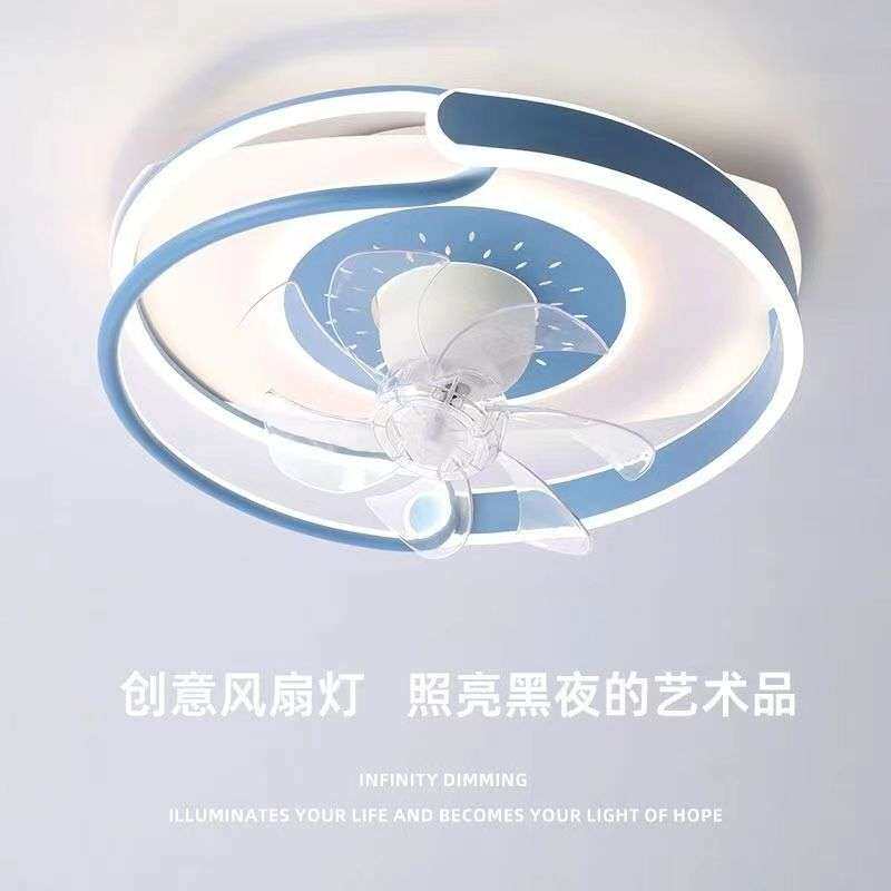 卧室风扇灯led吸顶卧室灯带风扇一体360度摇头房间餐厅灯现代简约