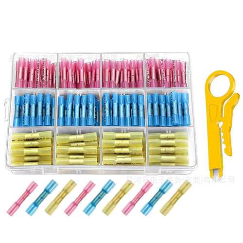 200pcs 耐高温管型热收缩对接直插式接线端子3尺寸压接防水端子