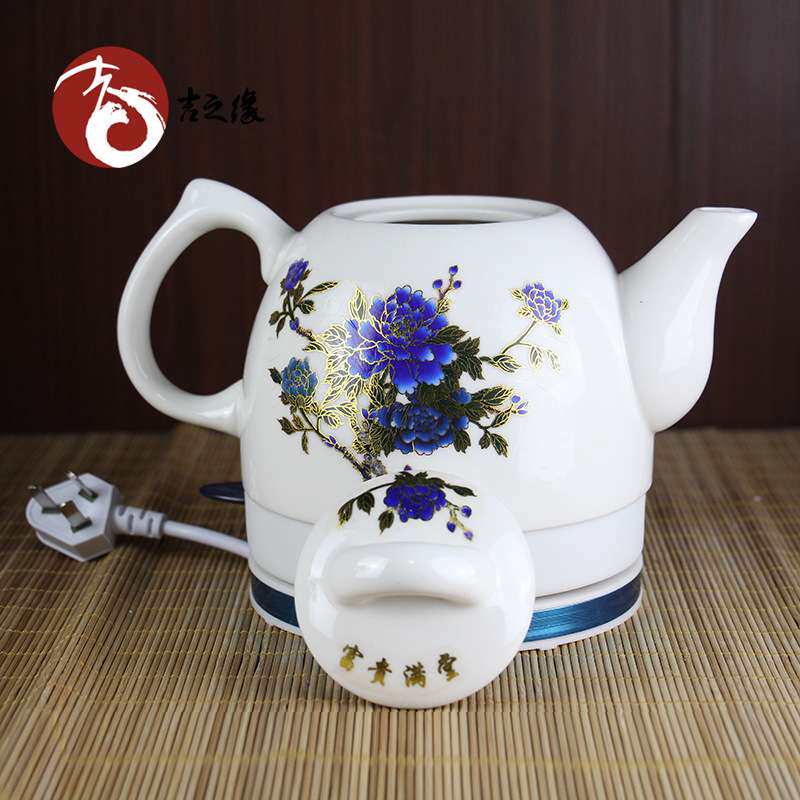景德镇厂家直供变色牡丹陶瓷电热水壶快速烧水壶煮茶器陶瓷可设计