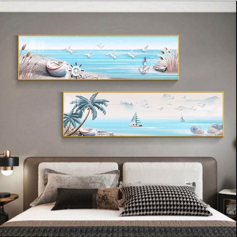 现代简约主卧挂画酒店宾馆房间背景墙大海情侣壁画卧室床头装饰画