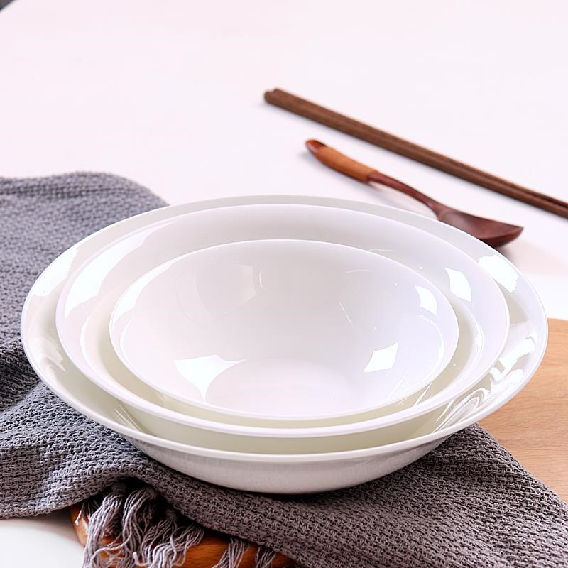 纯白色骨瓷餐具家用陶瓷简约敞口蘸料泡面碗大汤碗斗碗小碗米饭碗