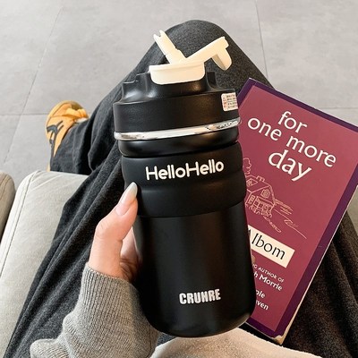 简约保温杯女2024新款带吸管双饮水杯女生高颜值运动便携学生杯子