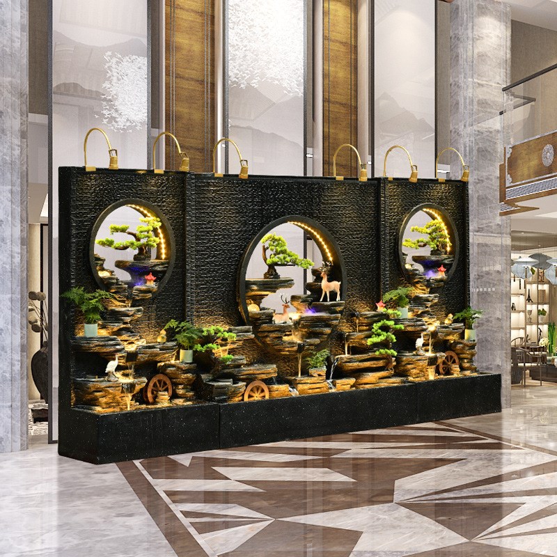 水幕墙流水屏风酒店玄关隔断办公室造景别墅花园庭院假山喷泉摆件