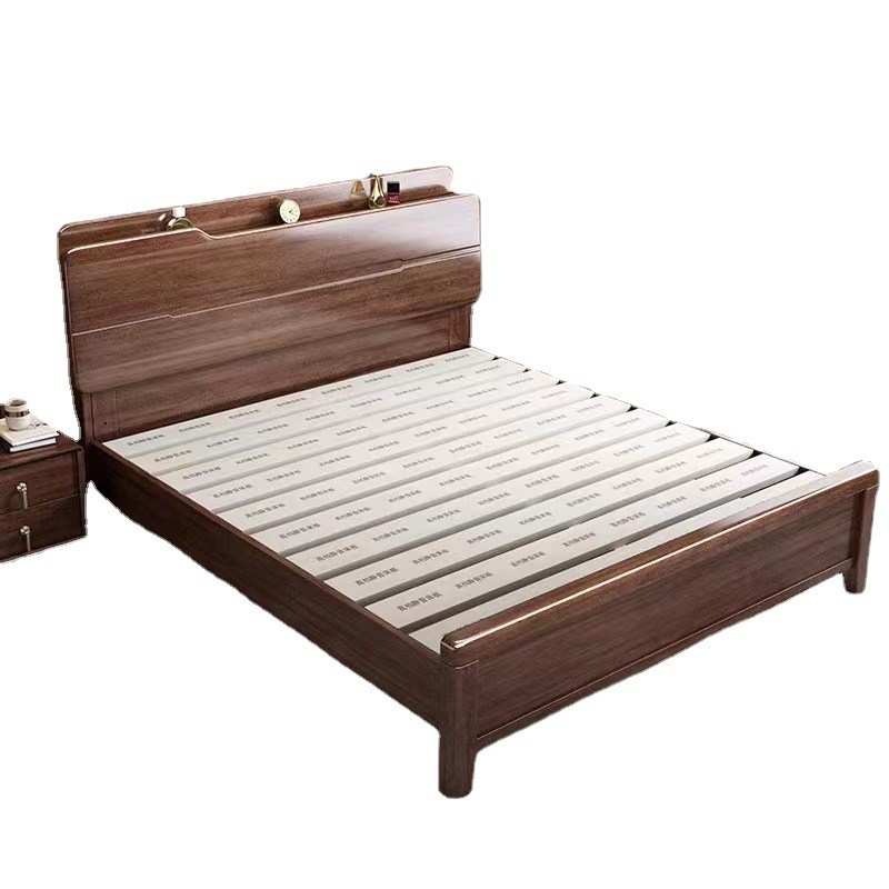 胡桃木实木床现代简约2x2.2米大床1.8米双人床1.5m主卧高箱实木床