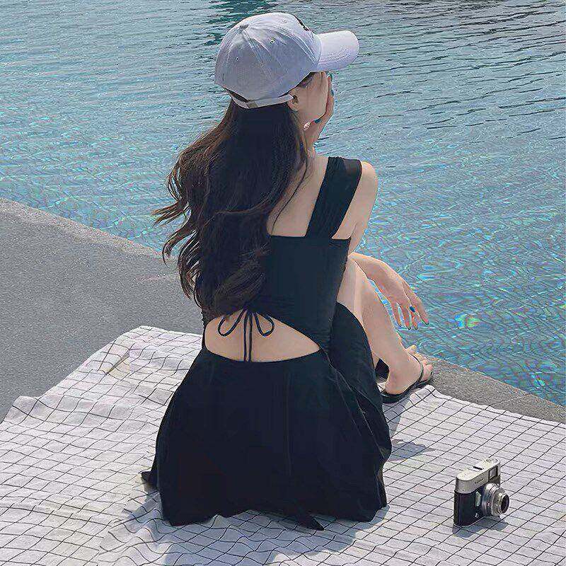 泳衣连体裙平角两件套保守显瘦遮肚女泡温泉式度Ai8we8uY游泳馆假