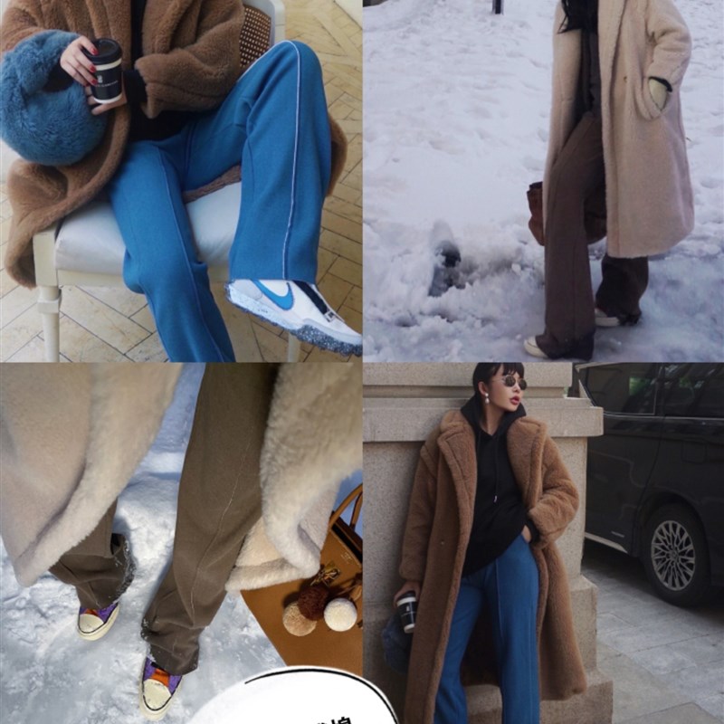 一条过冬!加厚加长裸感摇粒绒小N直筒阔腿裤保暖长裤