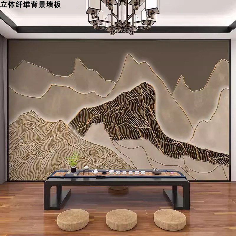 竹木纤维碳晶板沙发n电视背景墙集成板拼接抽象浮雕客厅墙板护墙