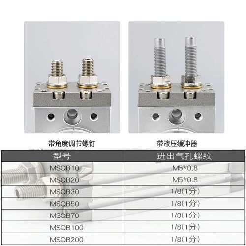气动回转旋转摆台气缸MSQB/HRQ10A20/30/50/70/100/200A10R缓冲器