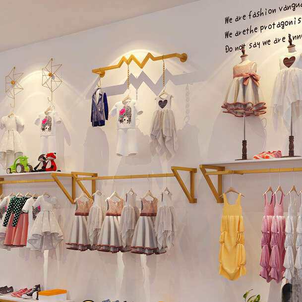 童装店金色货架展示架上墙组合架子壁挂式货架服装店展示架