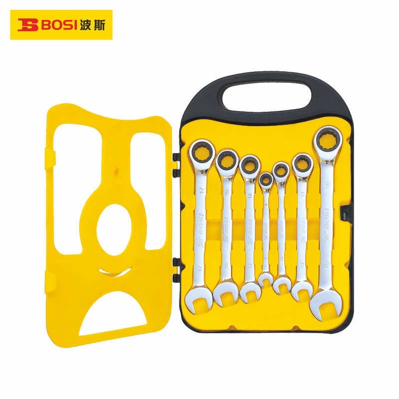 波斯工具 七件套棘轮两用扳手 快速棘轮扳手梅花开口呆扳手活动头