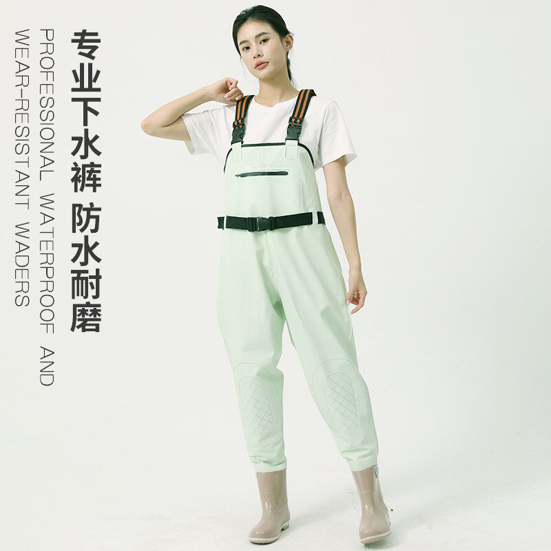 下水裤半身女连体雨衣连鞋儿童一体水裤摸捉鱼防水水衣成人赶海服