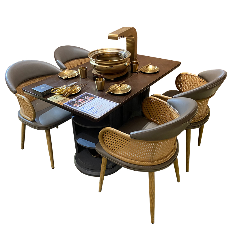 韩式烤肉桌子自助无烟泥炉炭火下排烟烧烤店桌椅实木火锅桌