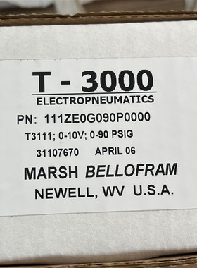 Bellofram电气比例阀T-3000高精度111ZE0G090P0000 0~10V特价处理