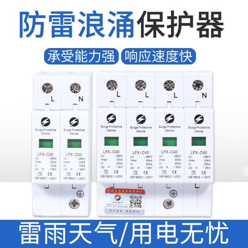 电浪涌保护器三相家用避防雷器 2P 3P 4P 20KA40KA60KA100KA 380V