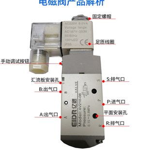 AC220V二位五通换向阀电磁控制阀 DC24 高端气动电磁阀4V210