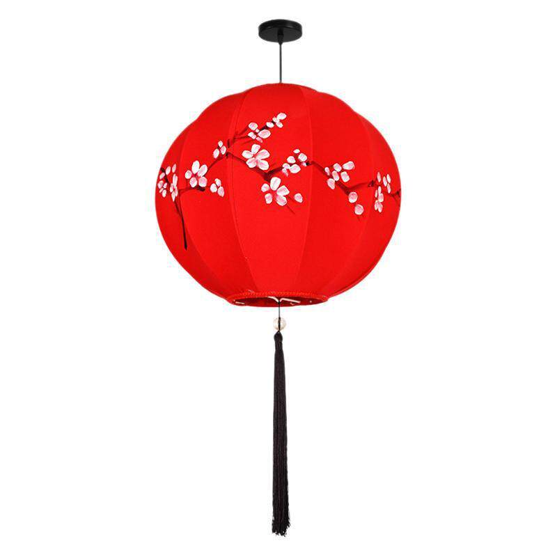 手绘彩色圆形灯笼中式国潮风广告春节景区婚礼装饰新中式布艺吊灯