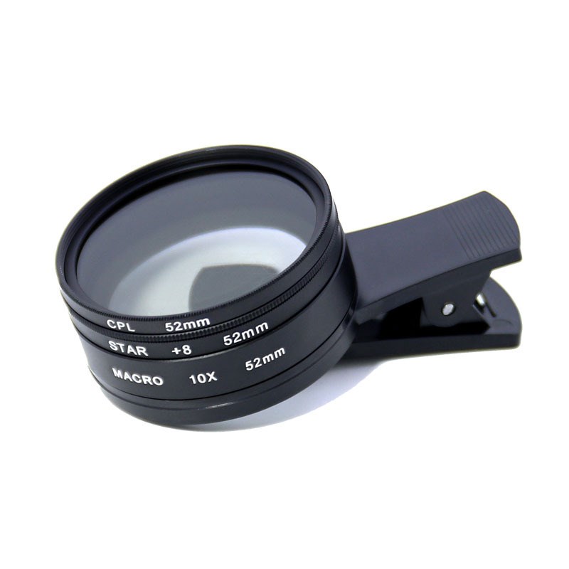 手机微距镜头三合一镜头套装星光镜cpl偏振镜头52mm大口径镜头