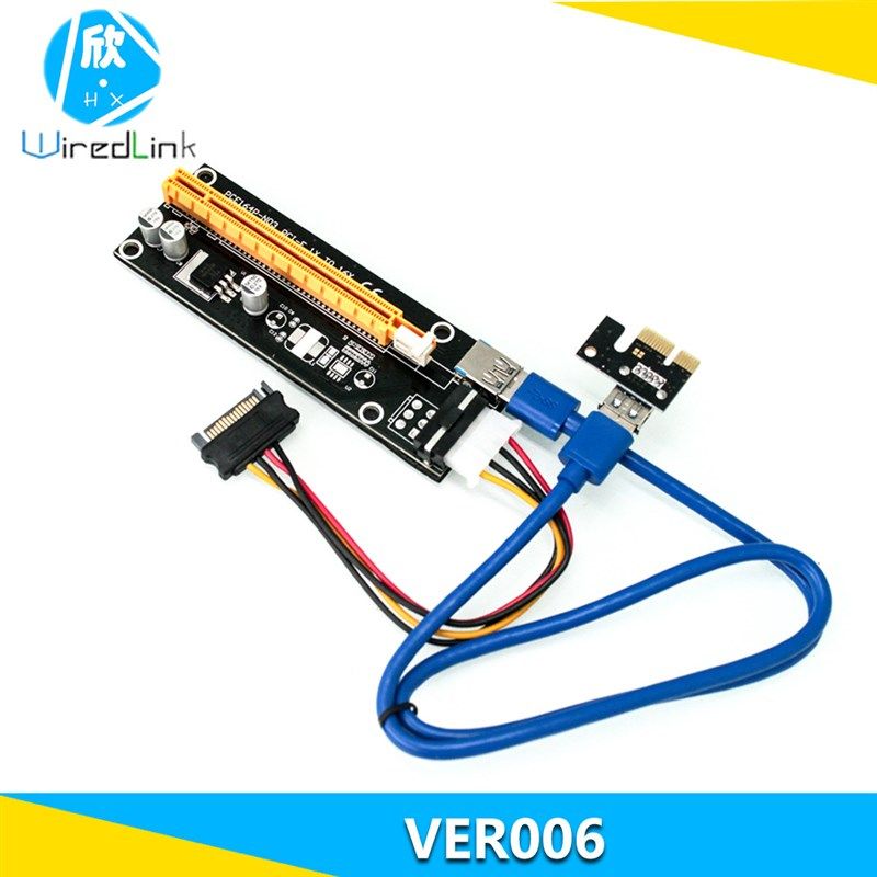 工厂现货PCI-E 1X to 16X显卡延长线pcie转接卡VER006 4Pin黑金刚