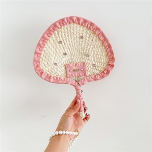 girls便携珍珠链手摇纳凉 夏季 手工蒲扇粉嫩系少女心钻Romance