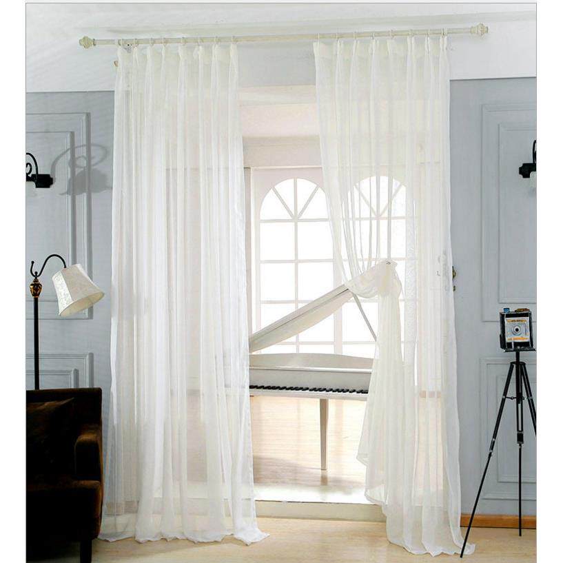 加厚十字棉麻纱帘成品纯白色窗帘布卧室客厅落地窗白纱窗纱