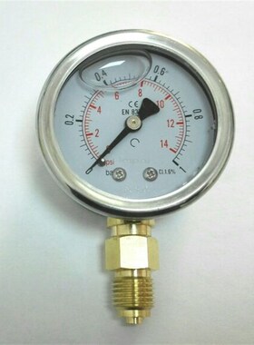充油防震抗振压力表 yn-50 压力1bar 14psi 铜螺纹G1/4BSP 57mm