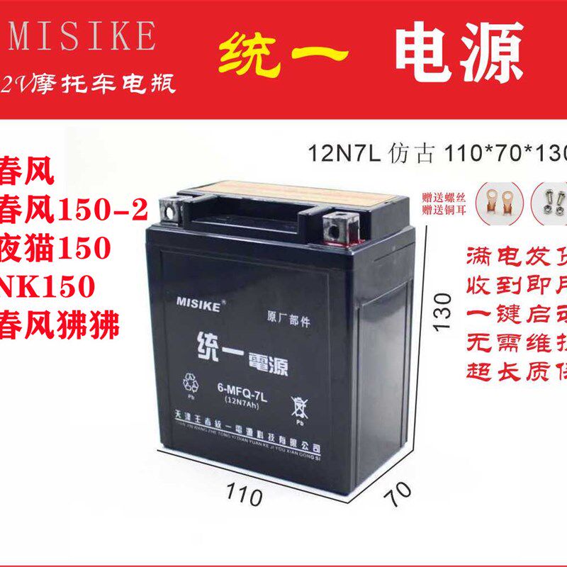 适用春风 150 2 夜猫150 NK150 春风狒狒摩托车电瓶12v免维护电池