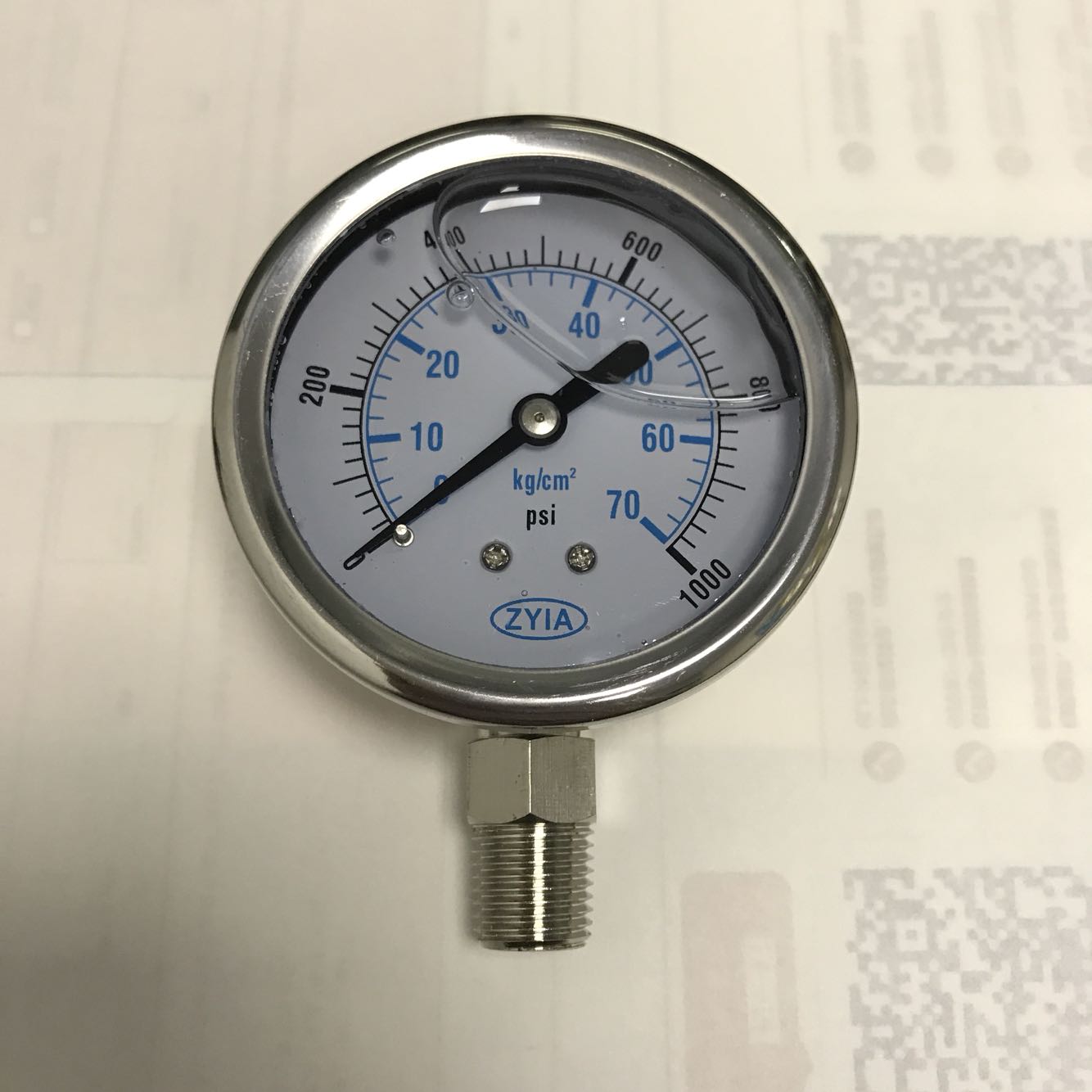 压力 70kg 1000psi 耐震压力表 ZYIA 直径60mm 螺纹PT1/4 径向