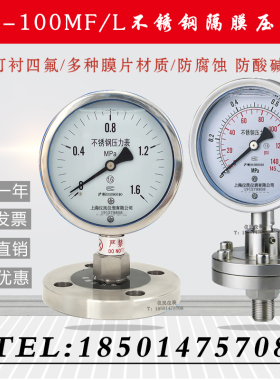 YTP-100ML MF 不锈钢隔膜压力表 膜片表 法兰隔膜表 衬四氟耐腐蚀