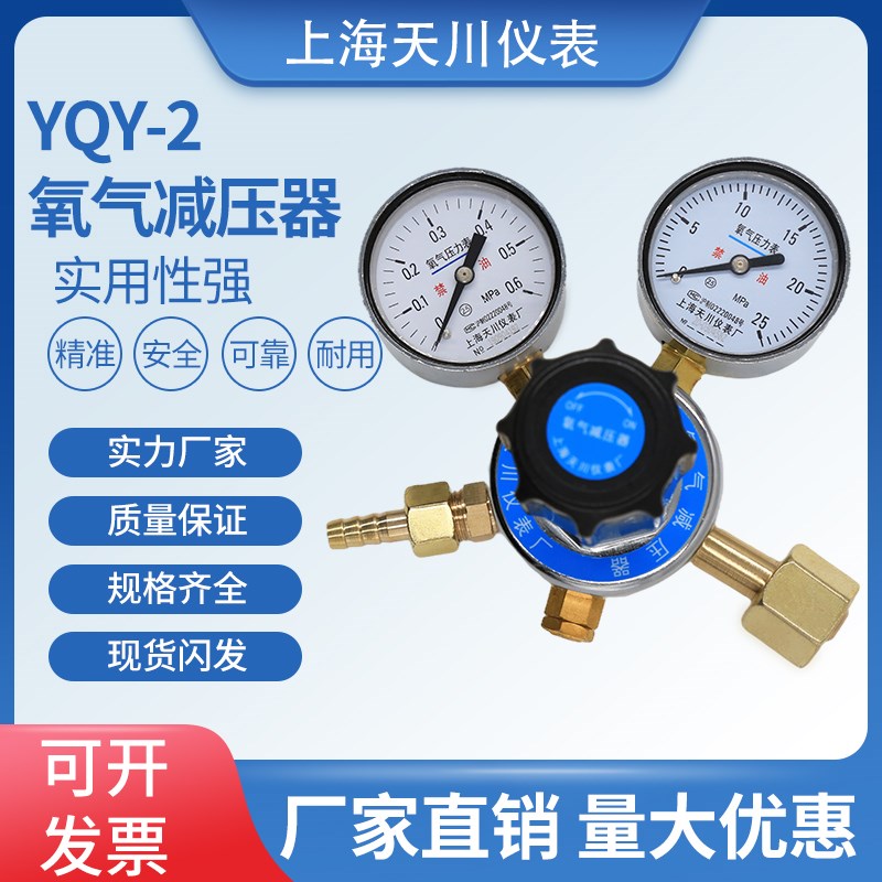 天川牌YQY-2氧气减压器进气压力表0-25MPA出风表0.6MPa非标定制