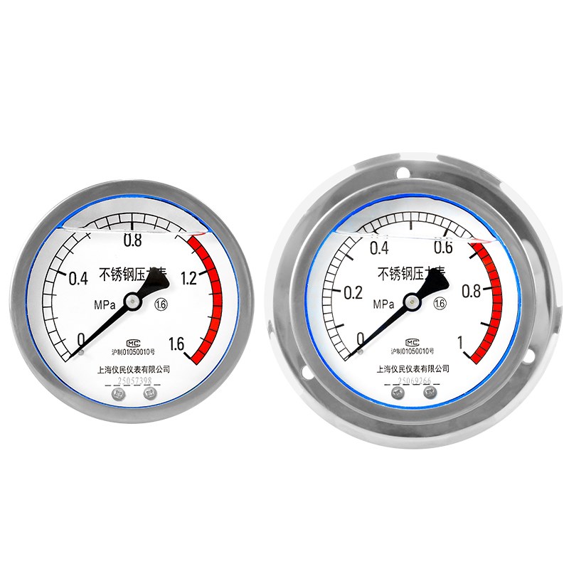 YN100BF-ZT 不锈钢耐震压力表 轴向带边 面板式 耐温 上海仪民