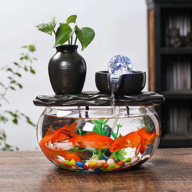 创意玻璃金鱼缸客厅桌面循环流水摆件小型家用鱼缸迷你养鱼盆