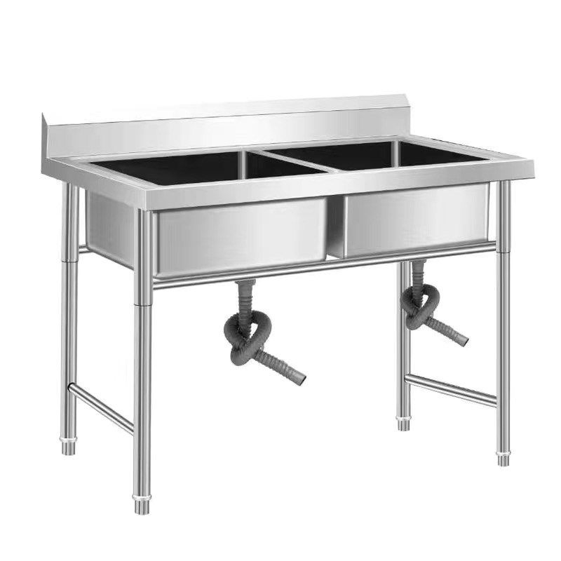 304不锈钢洗菜水池加厚商用单三双单槽池洗碗厨房食堂台面带马小