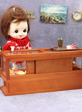 1:12娃娃屋dollhouse迷你家具商店微场景摆件棕黄色柜子展示柜