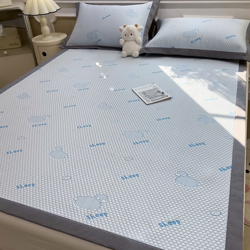 凉感冰豆豆凉席冰丝席床单可机洗水洗夏季空调软席三件套2025新款