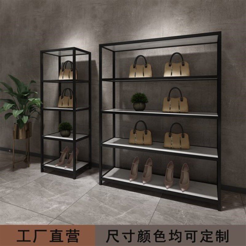 服装店多层置物架落地式包包架黑色鞋包展示架五层收纳架简约现代