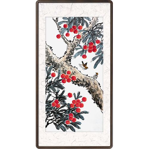 荔枝手绘画玄关装饰画中式水果超写实客厅卧室艺术挂画画师手绘画