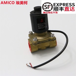 埃美柯防水电磁阀754黄铜AC220V加厚电动开关阀常闭型电控阀内丝