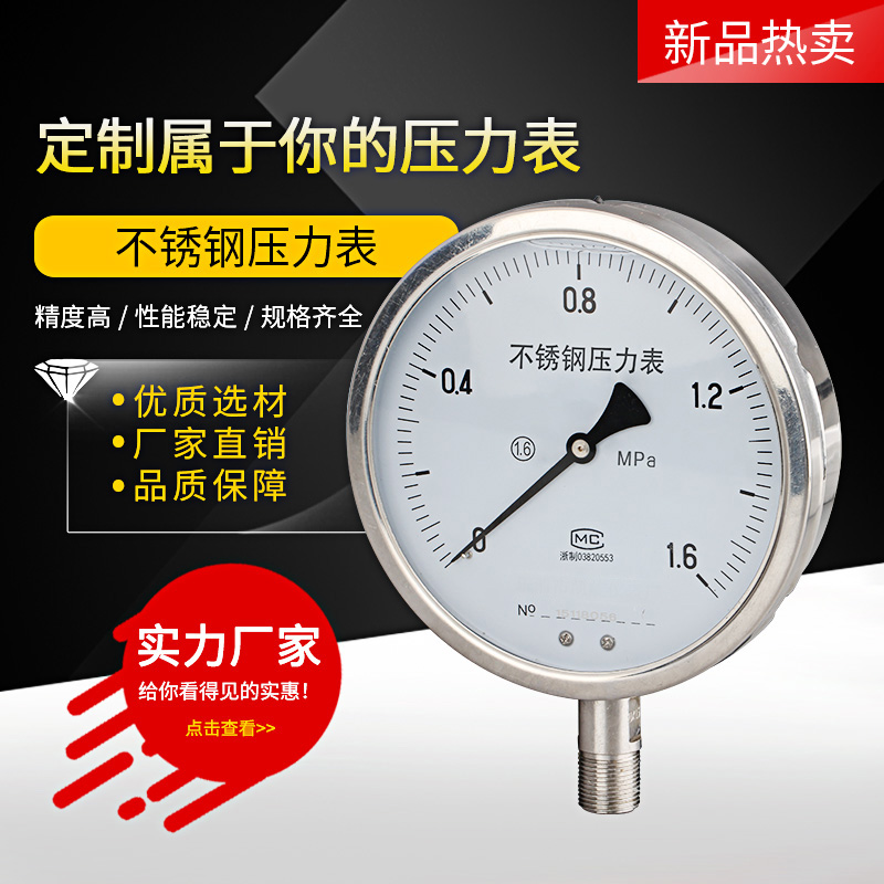 不锈钢耐震压力表YN150BF 径向 油压液压水压MPa标准螺纹M20*1.5