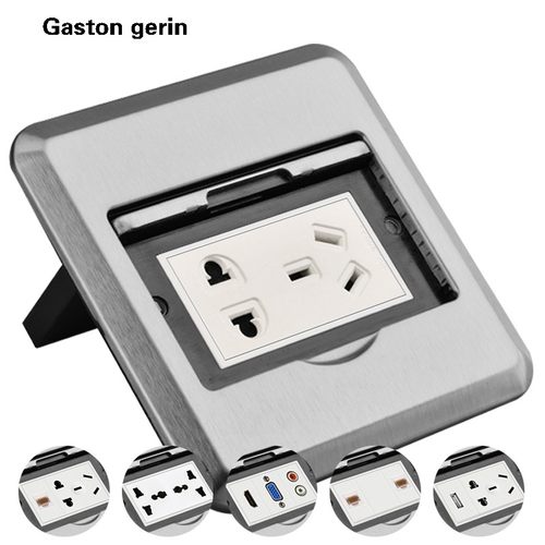 Gaston gerin隐藏式不锈钢银灰色地插五孔多功能网络电话地板插座