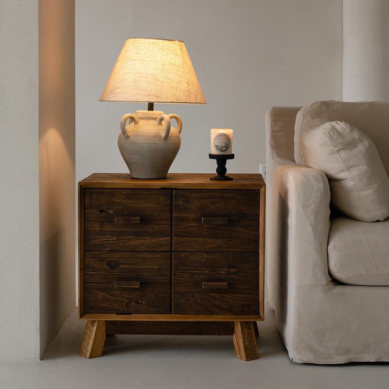 润家家居复古榆木床头柜侘寂风实木沙发边柜民宿小型床边柜抽屉柜