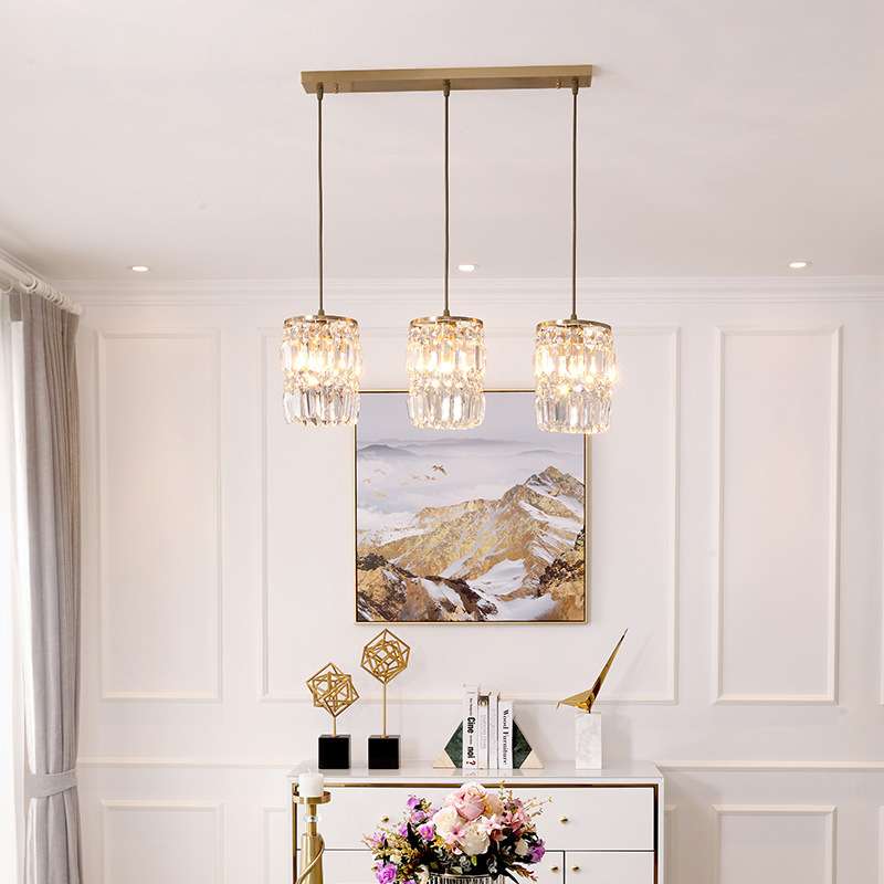 后现代简约床头吊灯美式全铜水晶餐桌灯创意北欧个性吧台三头灯具