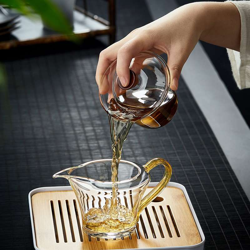 日式玻璃三才盖碗单个透明防烫茶杯手工茶具大号耐热绿茶泡茶碗