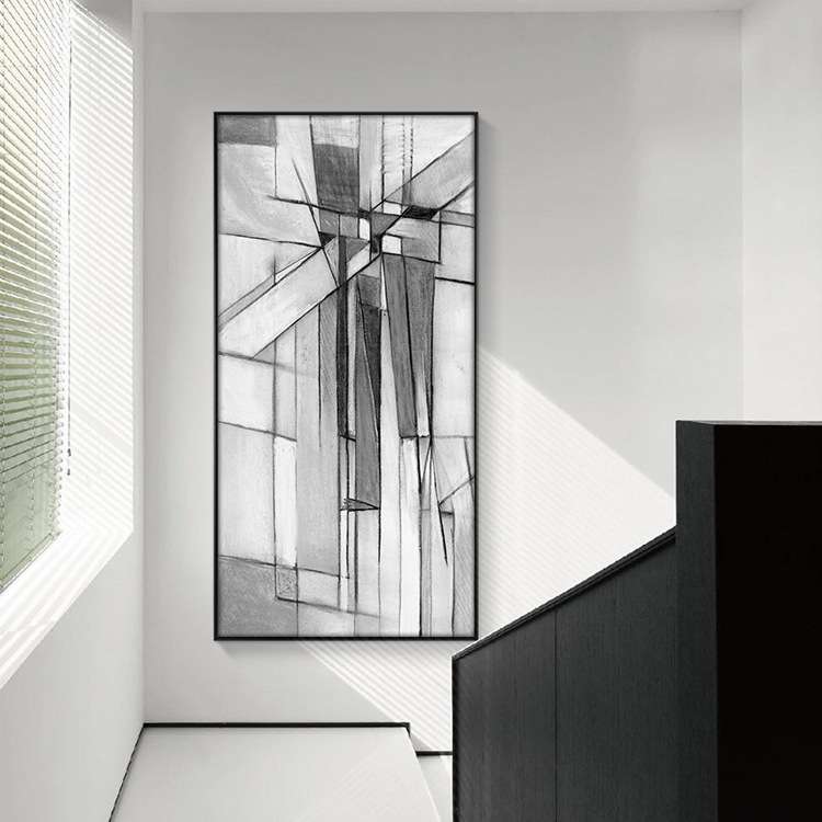 黑白灰工业风装饰画玄关画走廊尽头壁画大尺寸过道挂画客厅落地画图片