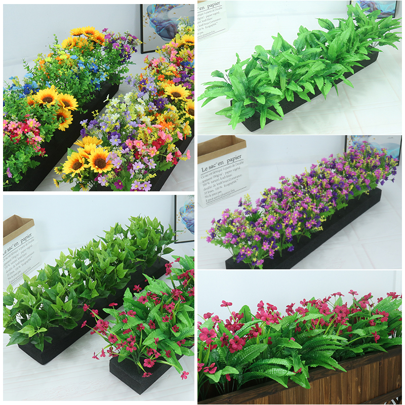 彷真假花假草塑料花绿植花箱花槽插花隔断栅栏花室外楼盘摆放花艺