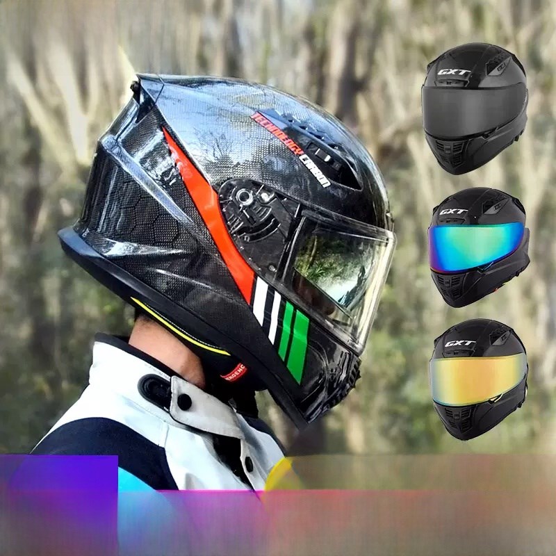 Gxt碳纤维全面头盔男子摩托车头盔夏季全覆盖个性化摩托车跑步头