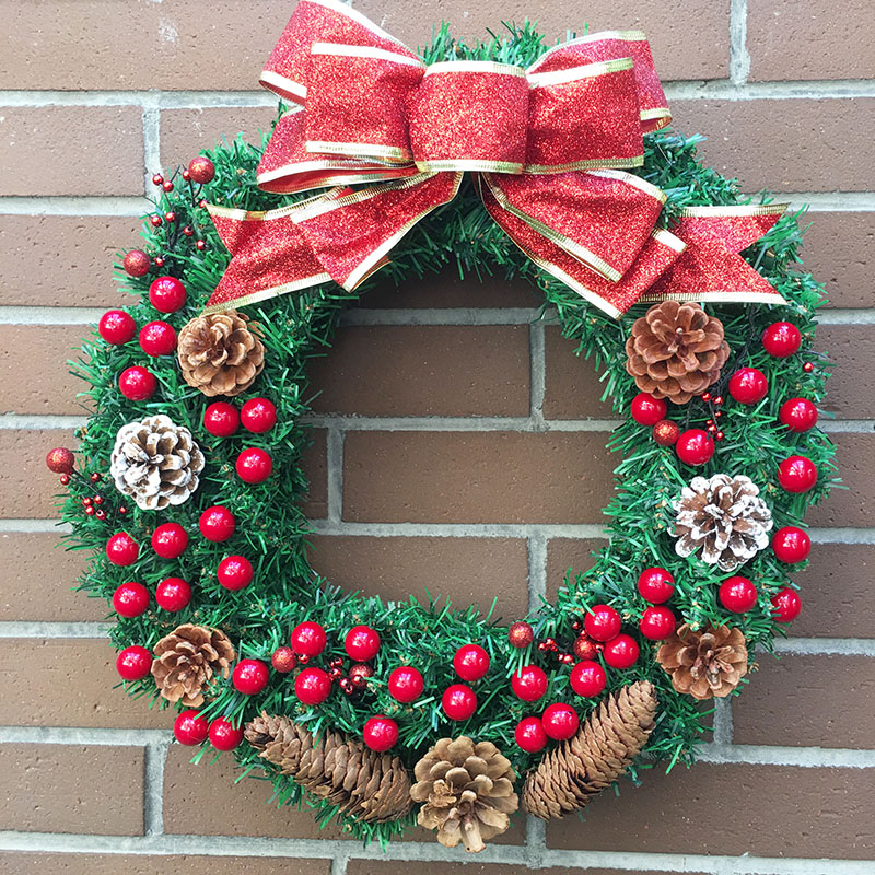 红色蝴蝶结圣诞花环门挂花圈圣诞节装饰品藤圈挂饰商场橱窗布置